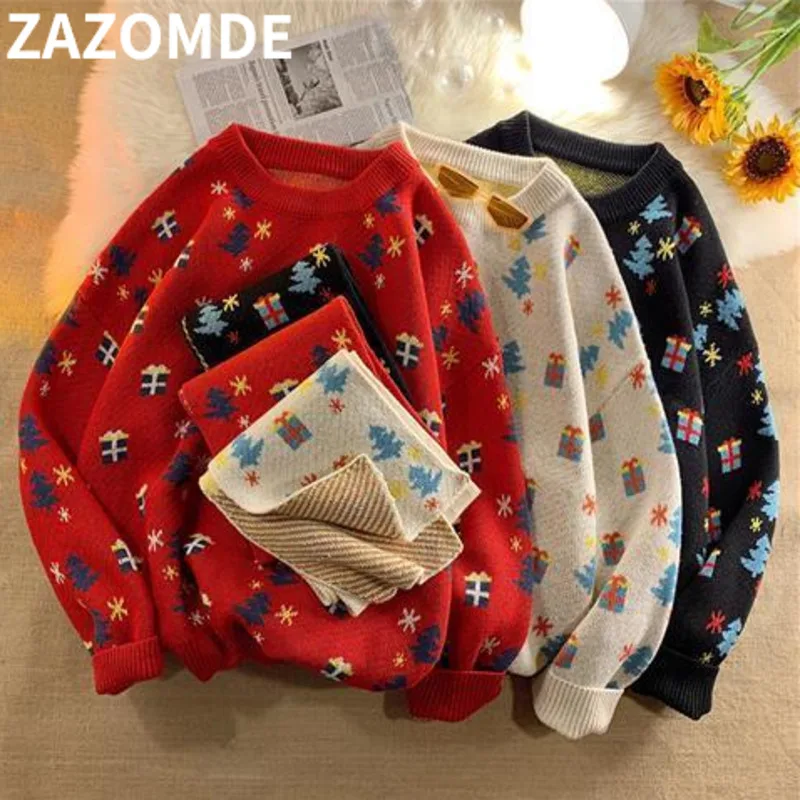 ZAZOMDE Scarf Sweater Men O-Neck Cotton Patchwork Autumn Winter Long Sleeve Clothing Knitted Casual Male Pullover Pull Homme