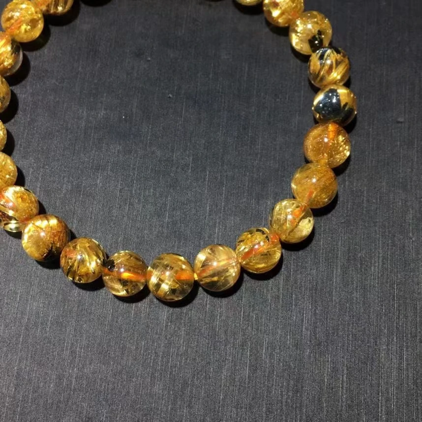 Браслет из натурального золота с рутилированными кварцевыми кристаллами для