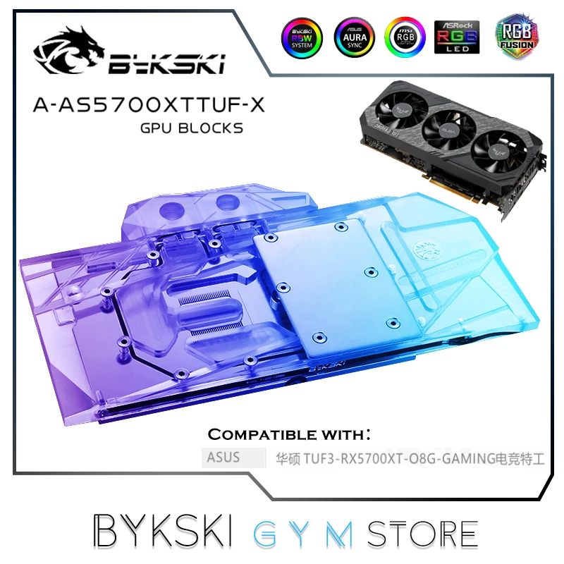 

Водный блок Bykski с полным покрытием для видеокарты ASUS TUF3-RX, 5700, XT-O8G-GAMING, OC, водяное охлаждение, A-AS5700XTTUF-X