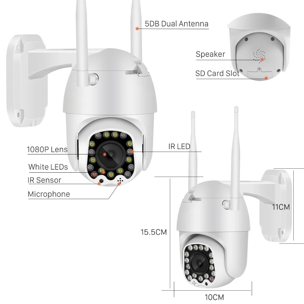 1080P Outdoor PTZ IP Camera Auto Tracking 2MP Cloud Home Security Wifi Camera 4X Digital Zoom Speed Dome Camera with Siren Light