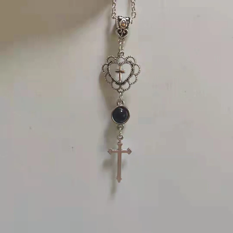 

Mall Goth Aesthetic Pendants Necklace Heart Cross Gothic Lolita Clothing Accessories Necklaces for Women