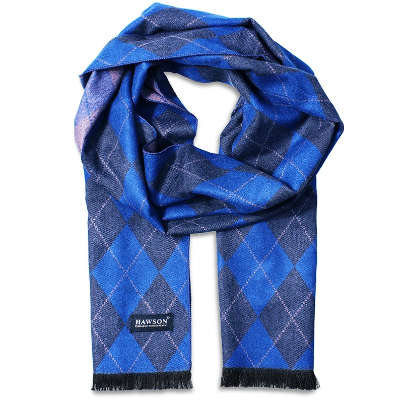 Blue and Dark Blue HAWSON Модные Роскошные зимние шарфы для мужчин шеи теплые путешествия головы обертывания - Цвет: Blue and Dark Blue