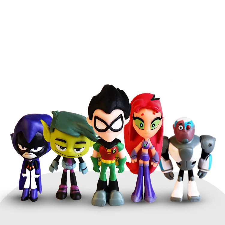 Набор фигурок Teen Titans Go фигурка Робин Ворон Зверь Мальчик Звездный огонь мини-фигурка игрушки ПВХ Модель Детская игрушка на день рождения - Цвет: 6pcs set