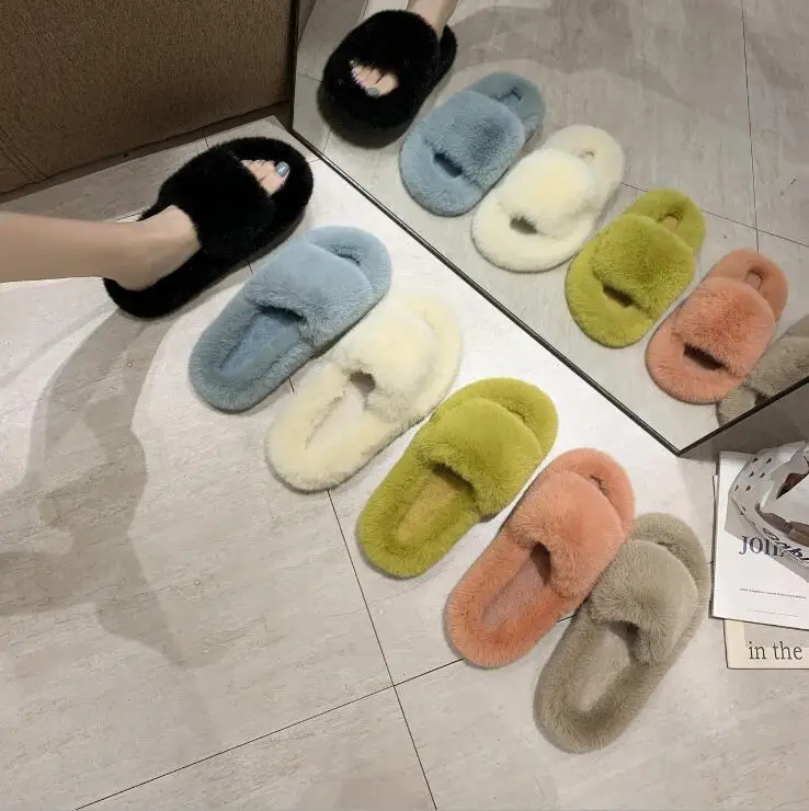 

Autumn new 2020 women home warm fox fur soft and comfortable slippers flat bottom non-slip durable flip flop ms sandals