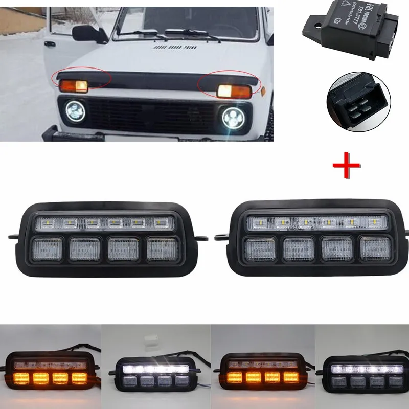 With Relay1 Светодиодный реле дневных ходовых огней для Lada Niva 4x4 1995 вверх ходовой сигнал поворота аксессуары для стайлинга автомобилей - Цвет: With Relay1
