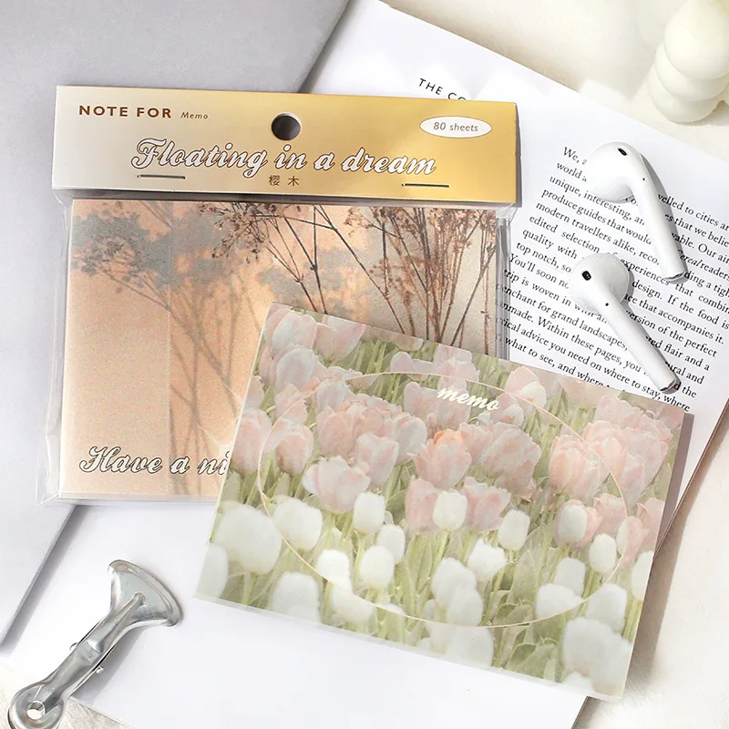 

JIANWU 80Pcs Retro Literary Memo Pad Creative Flowers Plants Material Paper Diary Scrapbooking Decoration Stationery Accessories
