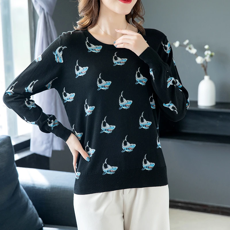 Sweater Tops Pullover Women O-neck Loose Autumn High Quality Female Color Printed Knitted Elegant Jumper Sueter | Женская одежда