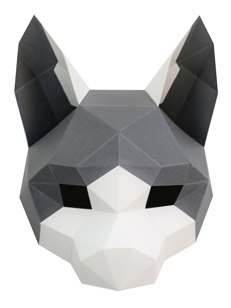 

3D Бумажная форма, маска на голову кошки, головной убор, модель животного, реквизит для косплея на Хэллоуин, для женщин и мужчин, для вечеринки...