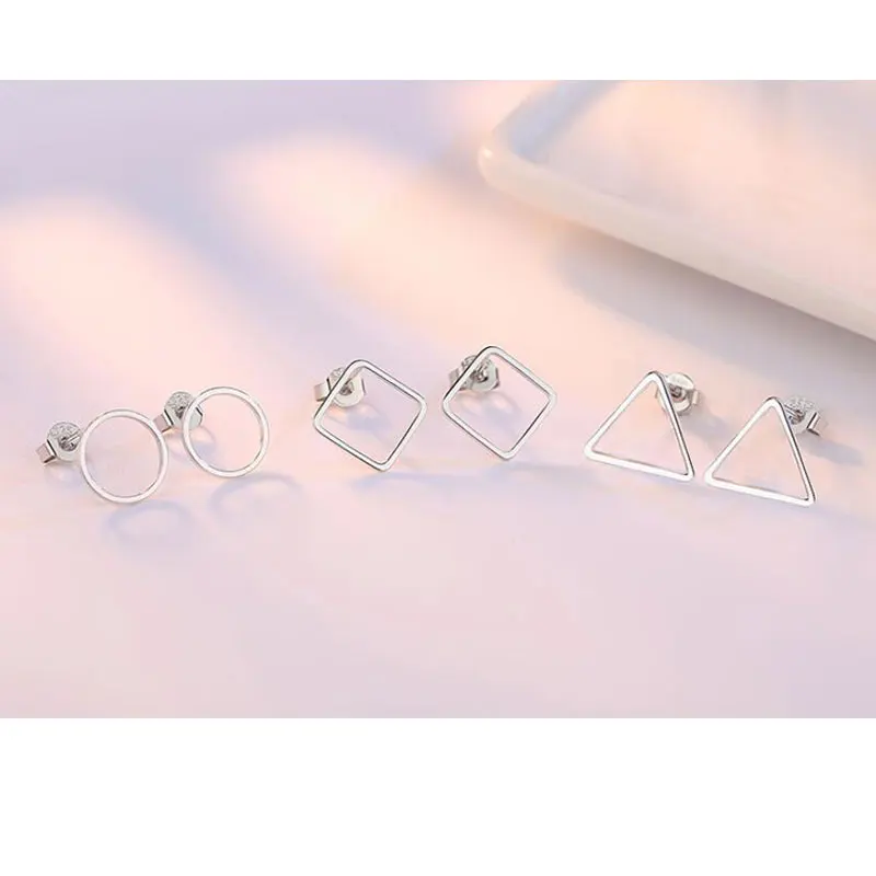 925 стерлингового серебра модные пустотелые Геометрические Квадратные