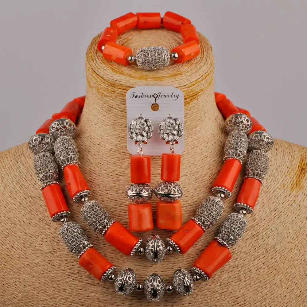 Ожерелье из апельсинового коралла Африканские свадебные бусы нигерийские