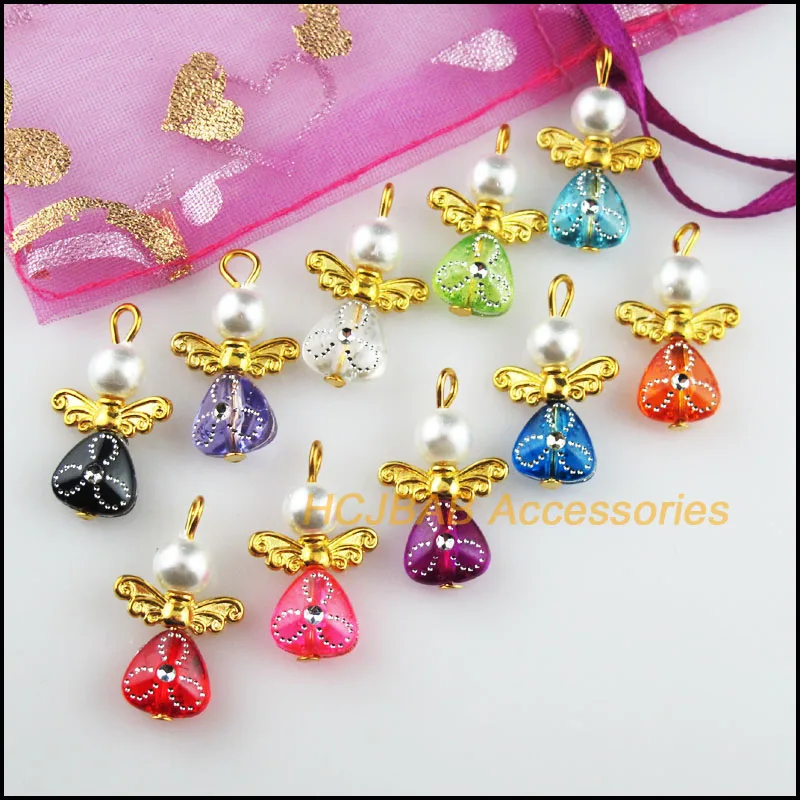 Мода 20 Новые шармы Смешанные Сердце танцующий Ангел золото Цвет кулоны крылья