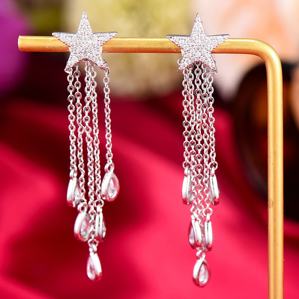 

Blachette Brand Exquisite CZ Noble Star Waterdrop Pendant Earrings For Women Party Wedding Earrings Fashion Jewelry Accessories