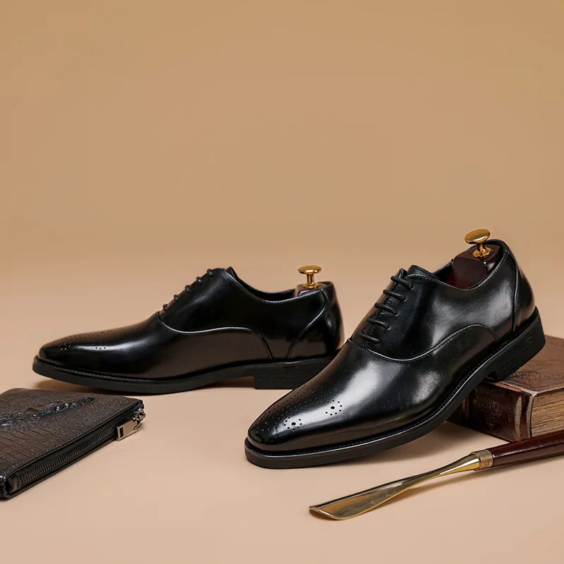 

2021 Summer Leather Shoes for Men Head Layer Cowhide Hand-polished Brock Business Leather Shoes for Men Leather Casual