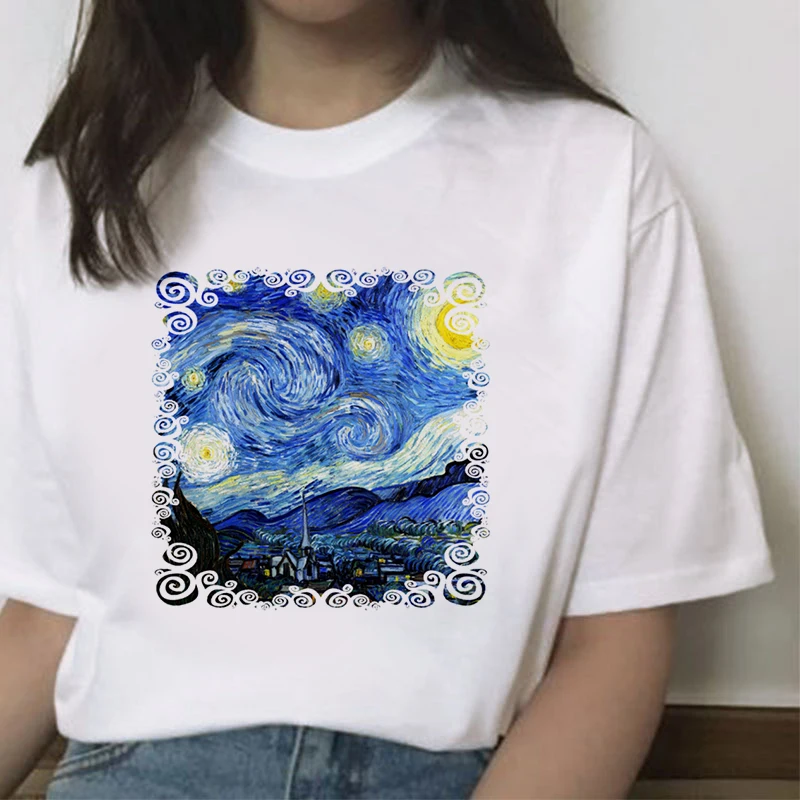 

Women Summer T-shirt Van Gogh Harajuku Aesthetic T-Shirts Women Oil Painting Funny T-shirt funny printed T-shirt