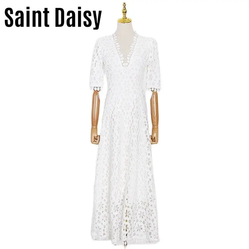 

Женское винтажное вечернее платье, длинное белое ажурное платье с французским кружевом в Корейском стиле, роскошное платье для свадьбы, лето 2021