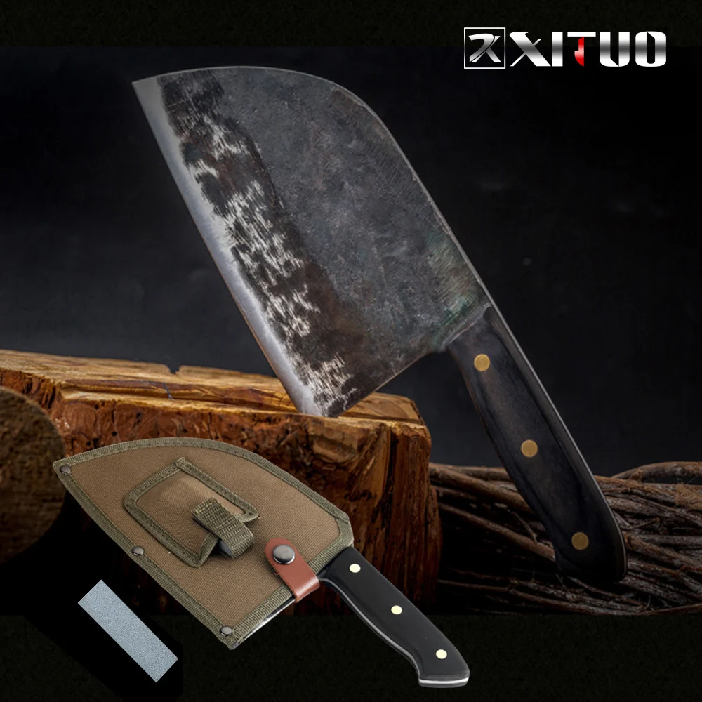 

XITUO Full Tang Chef Knife Handmade Forged High-carbon Clad Steel Kitchen Knives Cleaver Filleting Slicing Broad Butcher knife