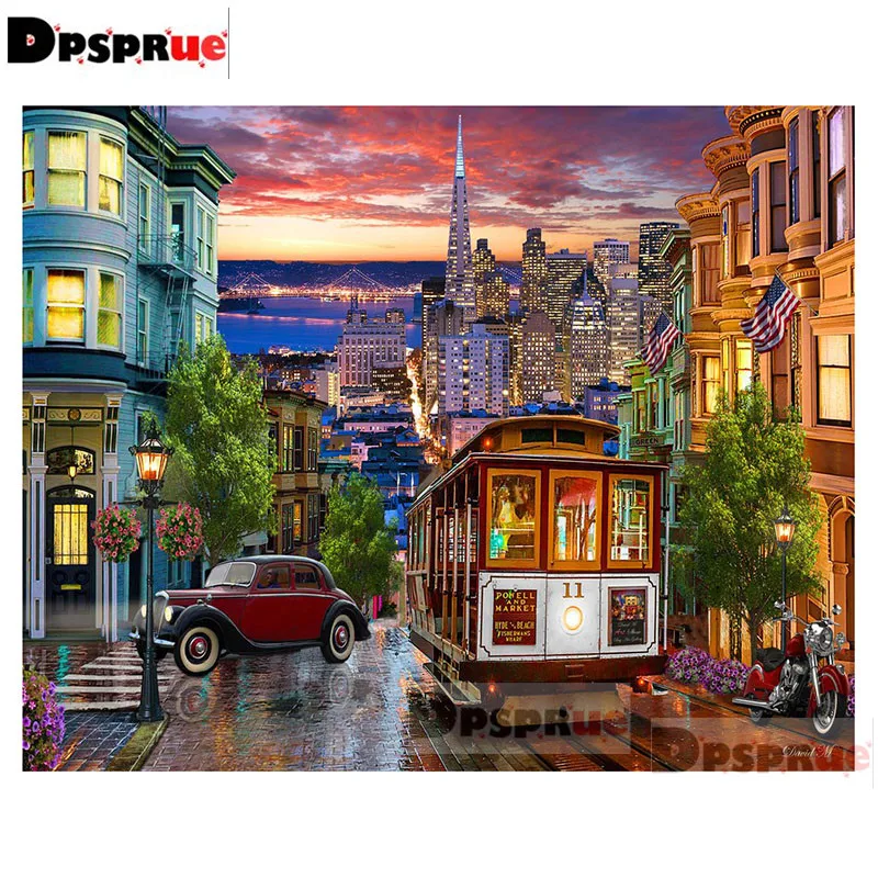 

Dpsprue Full Square/Round Diamond Painting Kit Cross Stitch City Bus Diamond 3D Embroidery DIY 5D Moasic Gift DP212