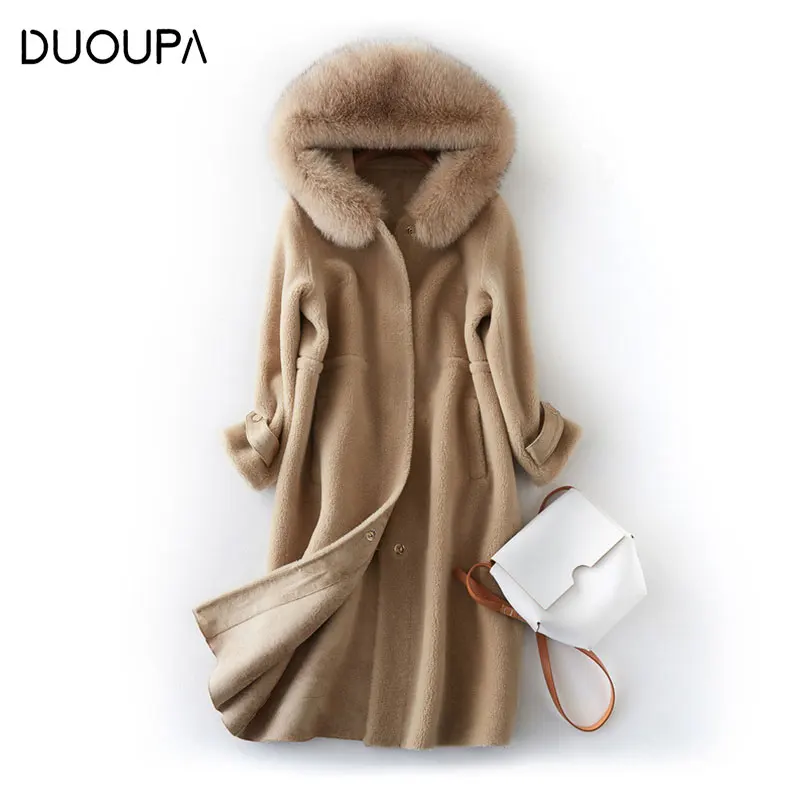 DUOUPA, женское натуральное меховое пальто, плюшевое пальто, зимнее, толстое, теплое, пушистое, для женщин, модное, с отворотом, лохматые куртки, пальто лисы