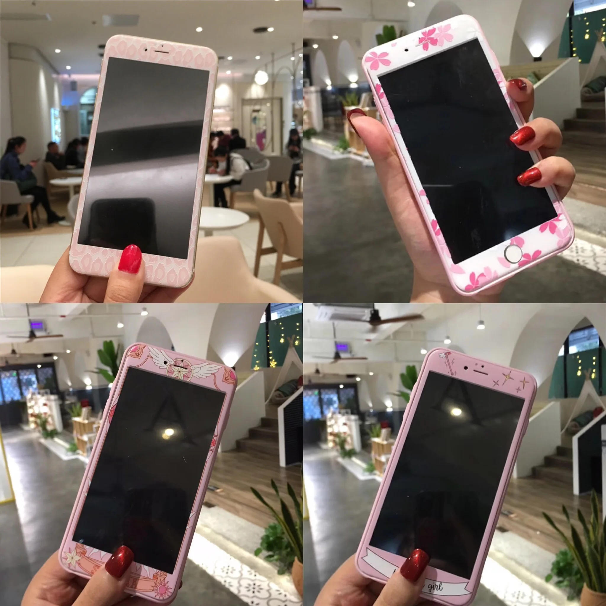 Cartoon Pattern Soft Edge Front Screen Protector For iPhone 6 6s 7/8 Plus X XR XSMax 11 Pink Cute Girl Tempered Glass 9H 3D Film