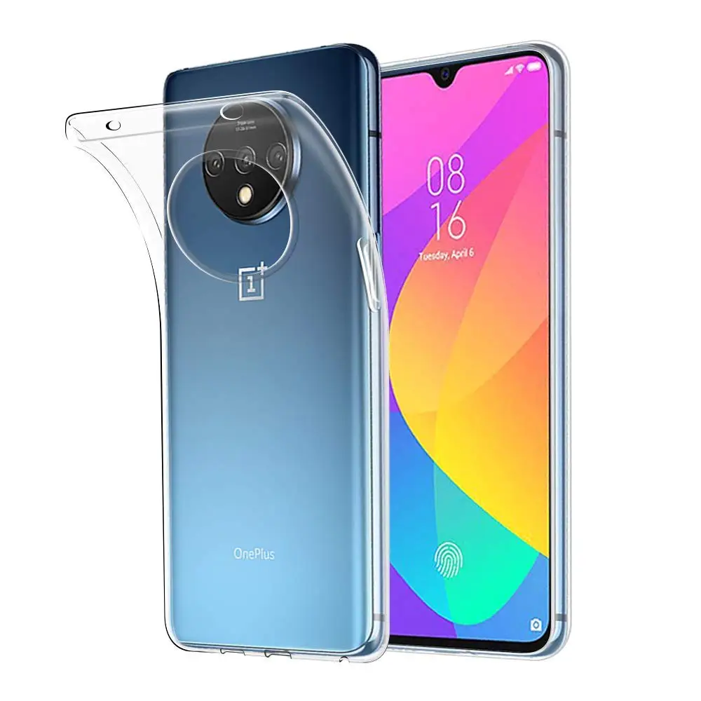 Мягкий прозрачный чехол для телефона Oneplus 7T с лазерным покрытием силиконовый