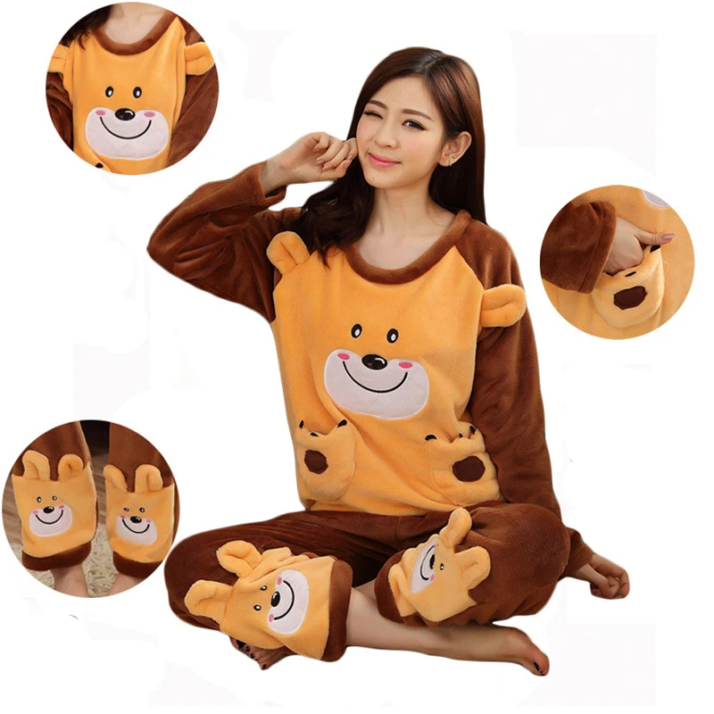

New Pajamas Nightwear Sleepwear Set Winter Warm Simple Long Sleeve Leisure Pure Color Women
