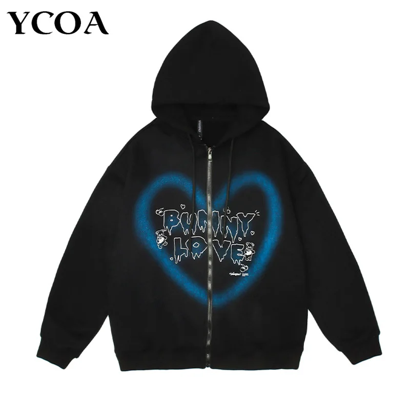 

Women Sweatshirt Oversized Hoodie Y2k Tops Cardigan Kawaii Zipper Grunge Harajuku Zip-Up Female Coat Winter Goth Vintage Clothes
