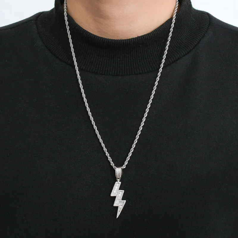 

Rhinestone Necklace Cubic Zircon Pendant Hip Hop 925 Silver Link Chain Luxury Jewelry