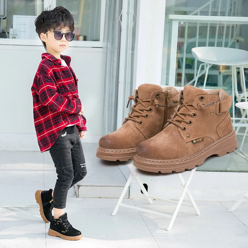 

Winter New Kids Ankle Boots Fashion Vintage Boys Martin Boots For Children Genuine Leather Boots Girls Snow Sneakers KS554
