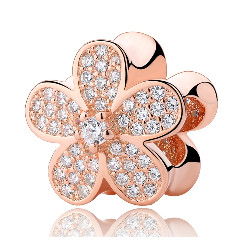YW20637-Rose Authentic 925 Sterling Silver Beads Charm Crystal charm Rose Gold Clear CZ Fit Original Pandora Bracelet Women Diy Jewelry - Цвет: YW20637-Rose
