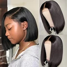 Короткий прозрачный парик из человеческих волос на сетке спереди 13x4, предварительно выщипанные прямые волосы, плотность 180, парик для чернокожих женщин