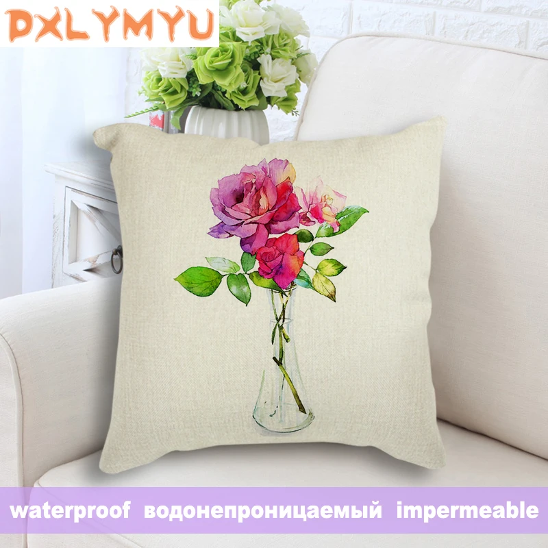 

Свежая пасторальная Подушка с цветами, декоративная наволочка для подушки, льняная наволочка с наполнителем, диванные подушки, водонепрони...
