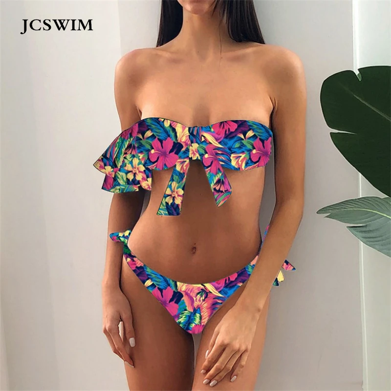 Купальник бикини jcswimming женский купальник из двух предметов с принтом и открытыми
