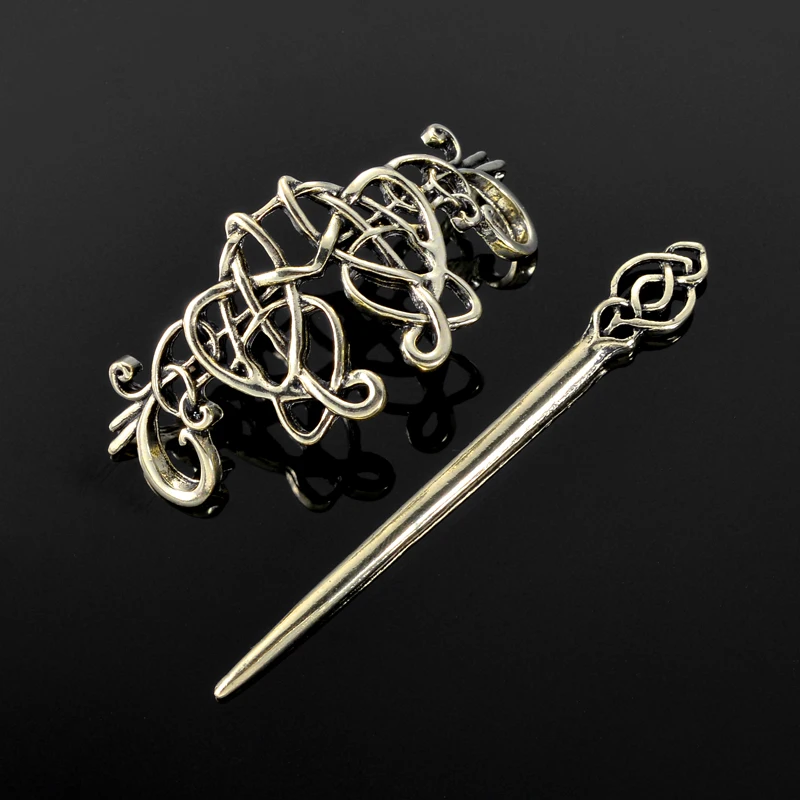 Viking Hair Hairpins Jewelry Celtics Knots Crown Vintage Style Antique Silver Color Clips Gift for girl women | Украшения и