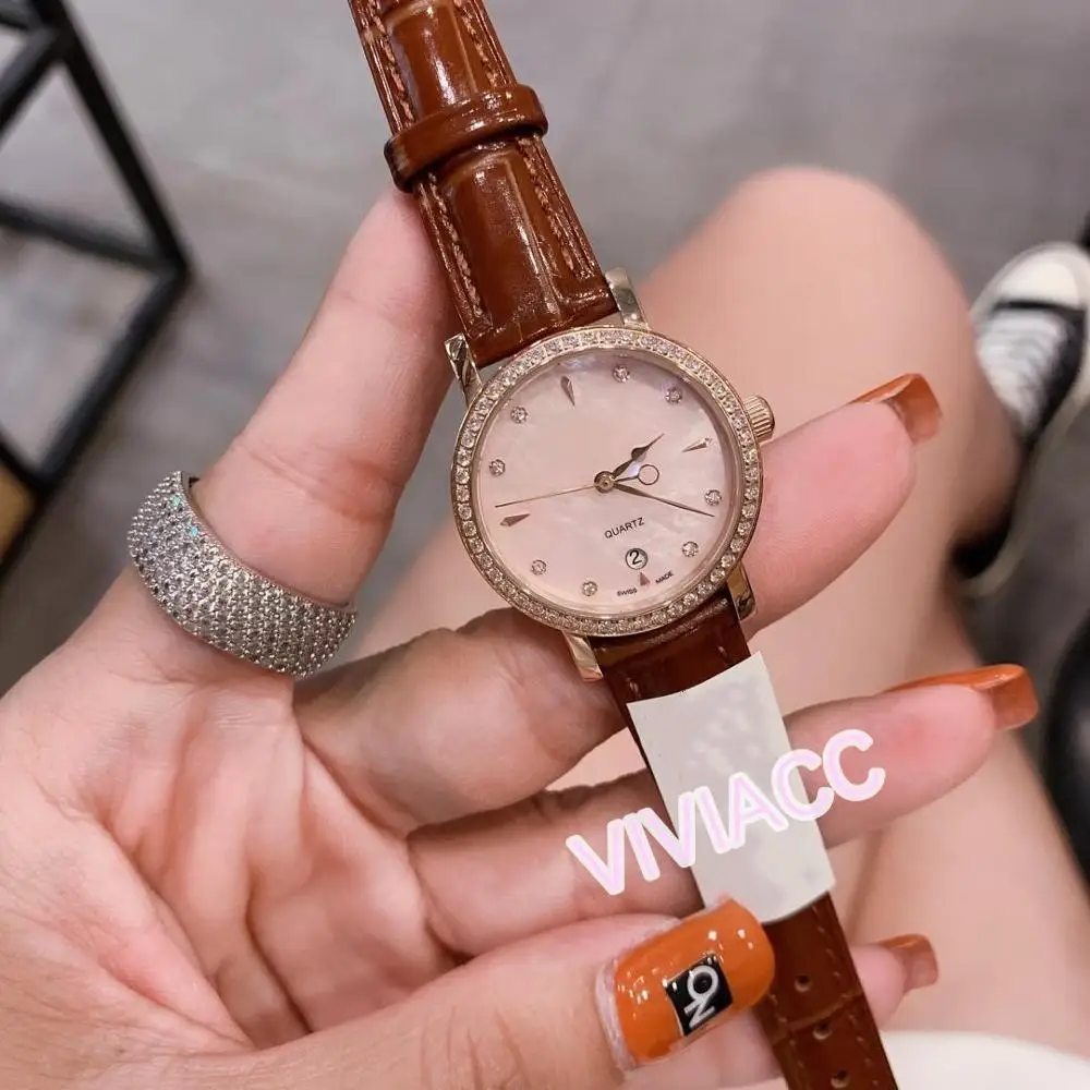 Роскошные женские кварцевые часы с календарем из циркония натуральным