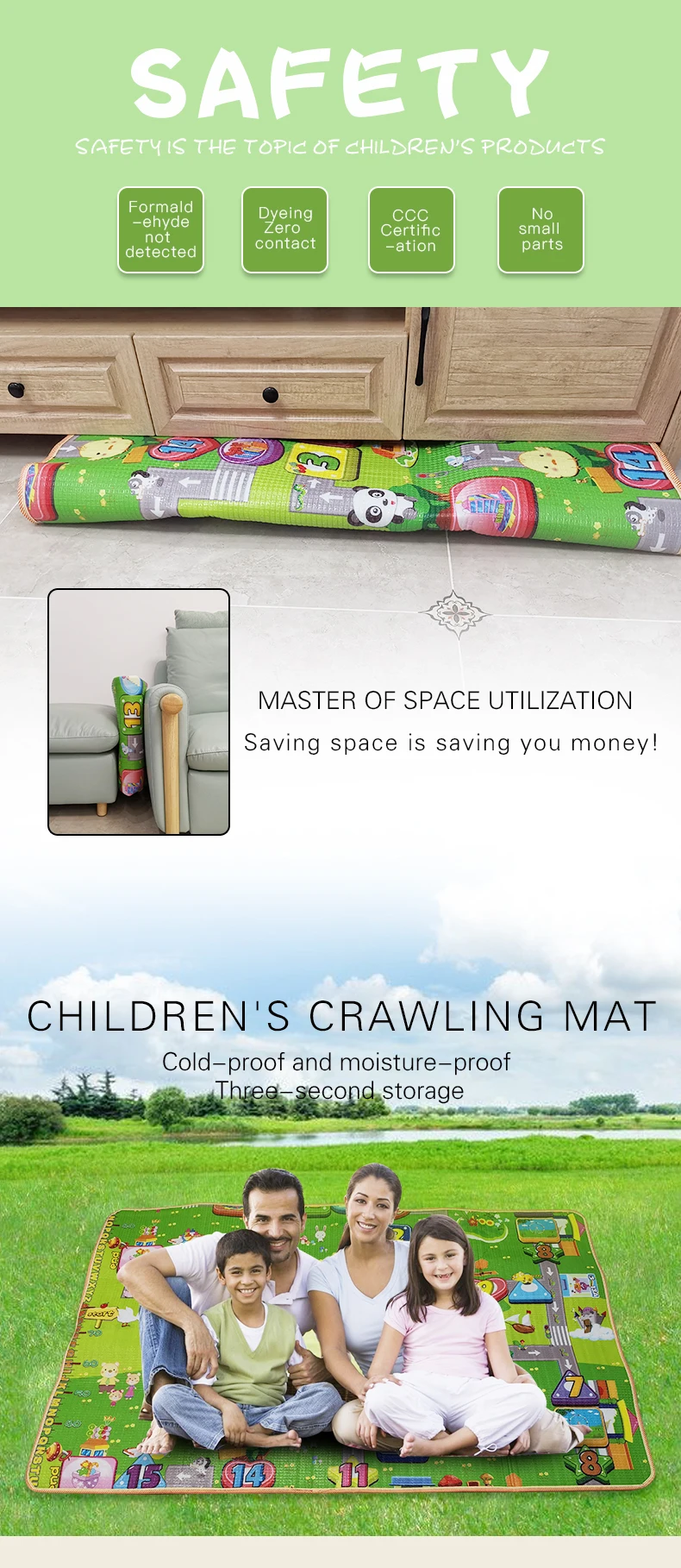 Водонепроницаемый Экологичный детский коврик для ползания, утолщенные детские складные коврики для детей, гостиная, ковер, Детский ковер