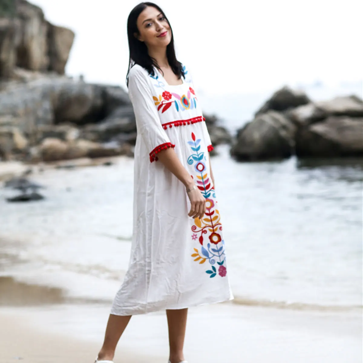 Платье женское свободного покроя в богемном стиле модное винтажное праздничное