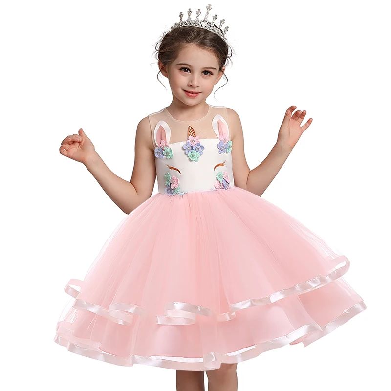 

Unicorn Cosplay Cartoon Girl Dress Party Flower Lace Cake Tutu Formal Ball Gown Princess Dresses Girl Baby Clothing 3-9Years