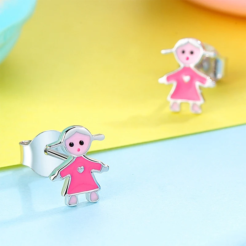 Серьги гвоздики для маленьких девочек из серебра 925 пробы с розовой