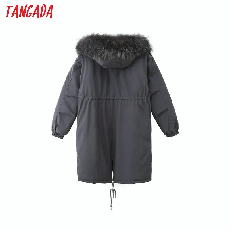 Tangada зимнее женское черное пальто с хлопковой подкладкой размера плюс 2XL длинная парка с меховым воротником пальто с капюшоном теплая верхняя одежда AMK11