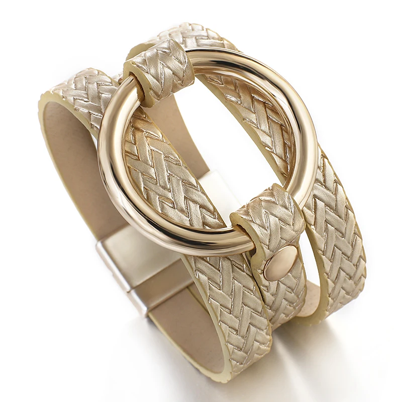 Женский многослойный Плетеный Кожаный Браслет ALLYES Круглый браслет с шармом и