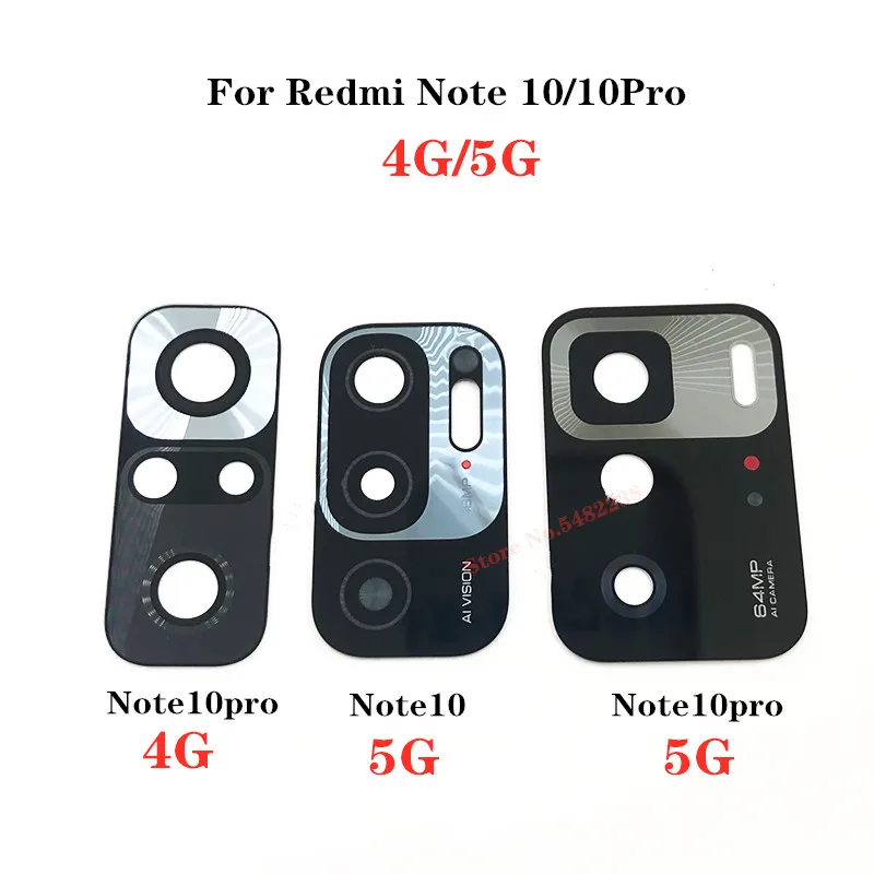 100Pcs Original Back Camera Glass Lens Cover Case For Xiaomi Redmi Note10 Note 10 Pro 4G 5G Camera Outside Glass Lens + Stickers