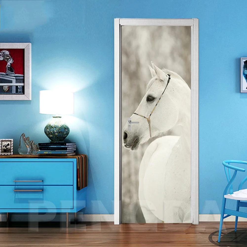 Door XRN1475-03 Наклейка для декора, самоклеящаяся, животные, лошадь, дверь спальни, холст, печать, художественная картина, сделай сам, ремонт, настенная, водонепроницаемая, дизайн для дома - Цвет: Door XRN1475-03