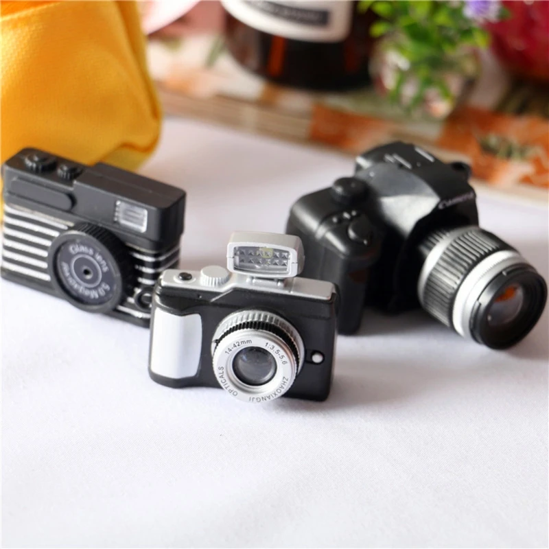 Mini c&aacute;mara para casa de mu&ntilde;ecas, modelo de accesorios de fotograf&iacute;a reci&eacute;n nacido, decoraciones para c&aacute;mara de juguete Retro en miniatura, 1/12-0