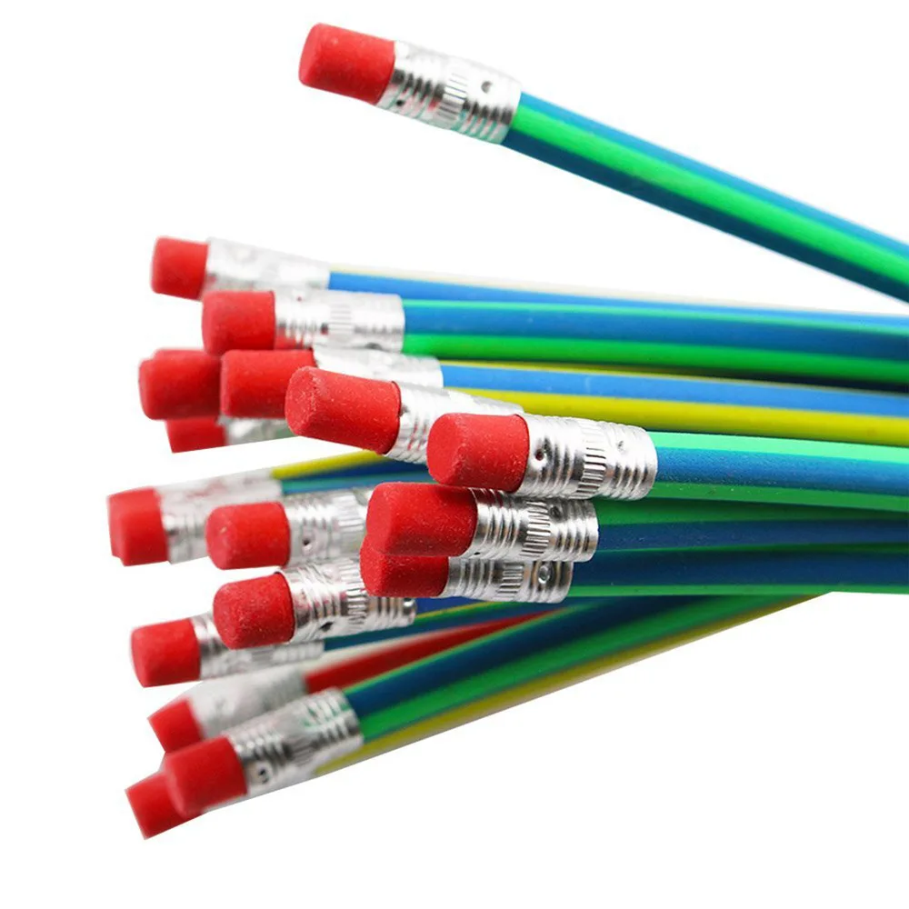 

50Pcs Colorful Bendy Flexible Soft Striated Pencil with Eraser for Children Kids Writing Gift