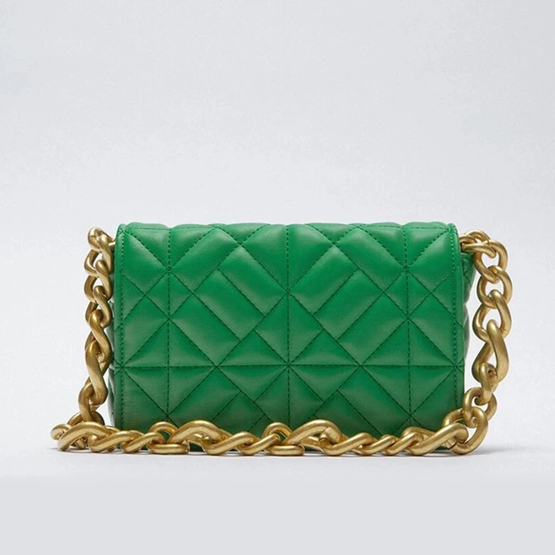 

Crossbody Bag For Woman Metal Thick Chain Soft Pu Leather Armpit Retro Shoulder Small Square Bag Top Quality Luxury Brand Grid