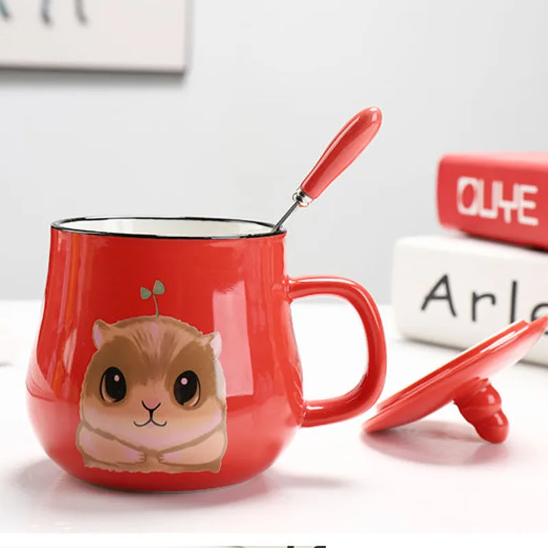 Кружка кофейная керамическая с крышкой и изображением милого мультяшного