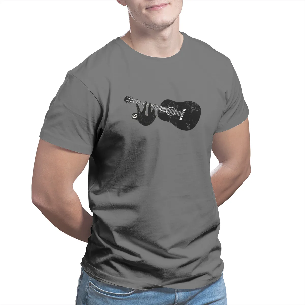 

Vintage sloth guitar tee 100% Cotton Black Graphic Tops Retro Tshirts 13329