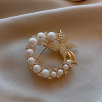 new baroque trendy elegant pearl flower butterfly brooch pins rhinestone circle brooches for women party wedding gifts