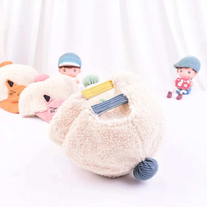 Hats For Child Winter New Korean Version of Cartoon Cat Baseball Cap Teddy Cashmere Warm Cap Boys Cotton Outdoor Hats