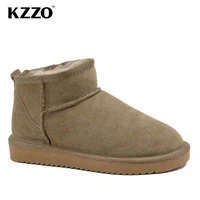 kzzo new fashion sheepskin leather snow boots for women natural wool fur lined short mini winter warm casual boots ankle shoes